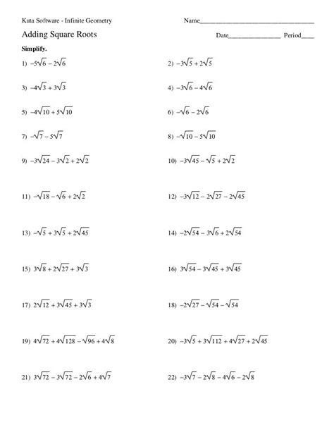 simplify square root expressions worksheet